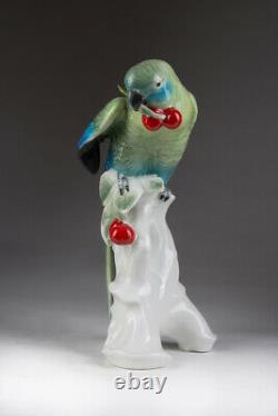 Antique 1920s German Porcelain Figurine Karl Ens Parrot with berries Marked 24cm