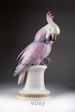 Antique 1920s Original Rare Porcelain parrot KARL ENS Pink Cockatoo Marked 39 cm