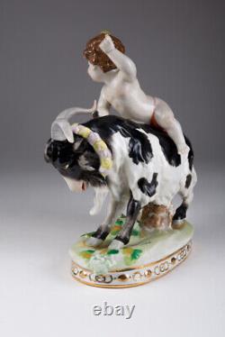 Antique 1925-1972 Porcelain figurine Bacchus on a goat Scheibe Alsbach 22 cm