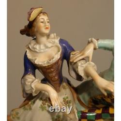 Antique 19th Original Rare Germany Woman and harlequin Figurine Porcelain 18cm