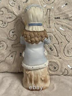 Antique 9.5 Fine German Bisque Figurine W Winter Girl And Doll Muff Christmas