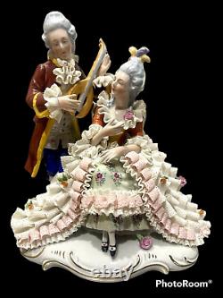 Antique Beautiful Porcelain Lace Erphila Germany Figurine Count & Countess 8.5H
