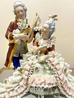 Antique Beautiful Porcelain Lace Erphila Germany Figurine Count & Countess 8.5H