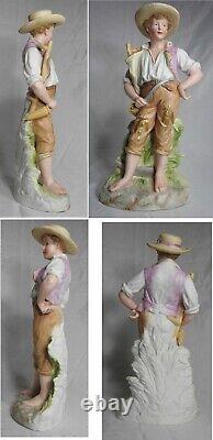 Antique Bisque Porcelain German Gebruder Heubach Pair Figurines 12,5tall Rare