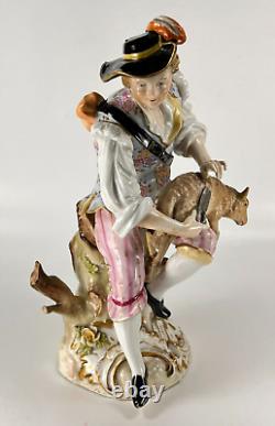 Antique Carl Thieme Dresden German Porcelain Man Shearing Sheep 10H Circa 1888