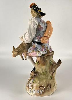 Antique Carl Thieme Dresden German Porcelain Man Shearing Sheep 10H Circa 1888