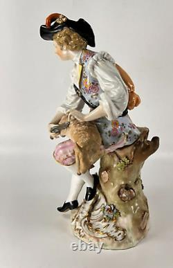 Antique Carl Thieme Dresden German Porcelain Man Shearing Sheep 10H Circa 1888