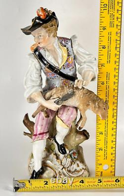 Antique Carl Thieme Dresden German Porcelain Man Shearing Sheep 10H Circa 1888