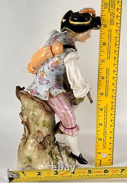 Antique Carl Thieme Dresden German Porcelain Man Shearing Sheep 10H Circa 1888