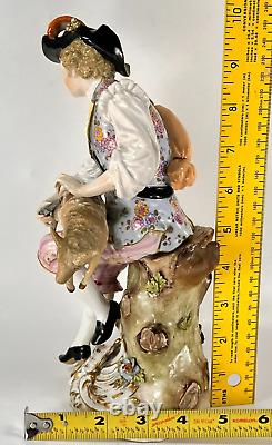 Antique Carl Thieme Dresden German Porcelain Man Shearing Sheep 10H Circa 1888