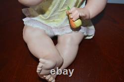 Antique Conta&Boehme BISQUE Porcelain PIANO Baby Figurine GIRL Holding Pear