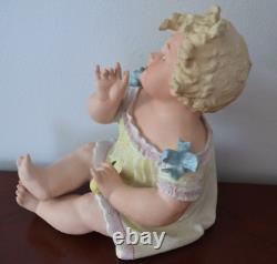 Antique Conta&Boehme BISQUE Porcelain PIANO Baby Figurine GIRL Holding Pear