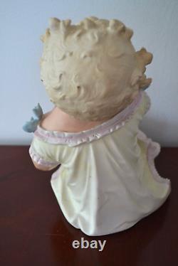 Antique Conta&Boehme BISQUE Porcelain PIANO Baby Figurine GIRL Holding Pear