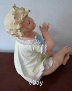 Antique Conta&Boehme BISQUE Porcelain PIANO Baby Figurine GIRL Holding Pear