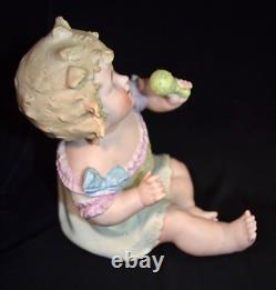 Antique Conta&Boehme BISQUE Porcelain PIANO Baby Figurine GIRL Holding RATTLE