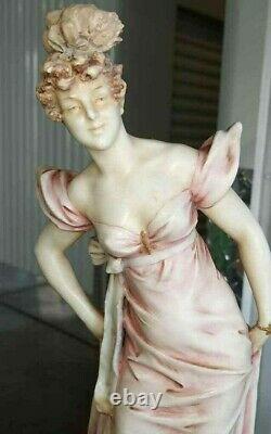 Antique Continental Amphora Style Porcelain Figurine Lady, 15 high