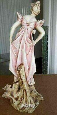 Antique Continental Amphora Style Porcelain Figurine Lady, 15 high