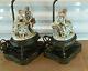 Antique Continental German Style Porcelain And Bronze Table Lamps, Couple, 23 H