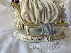 Antique Dresden Germany Volkstedt Lace Porcelain Figurine Reclining on Chaise