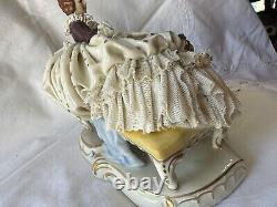 Antique Dresden Germany Volkstedt Lace Porcelain Figurine Reclining on Chaise