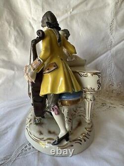 Antique Dresden Germany Volkstedt Lace Porcelain Figurines Playing A Piano
