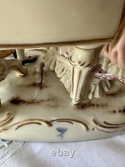 Antique Dresden Germany Volkstedt Lace Porcelain Figurines Playing A Piano