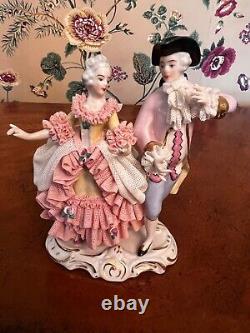 Antique Dresden Lace Germany Courting Couple