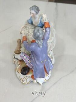 Antique Dresden Lace Porcelain Figurine Girl Courting Scene