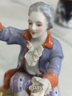 Antique Dresden Lace Porcelain Figurine Girl Courting Scene