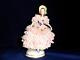 Antique Dresden Pink Lace German Porcelain Lady Figurine With Yellow Bonnet