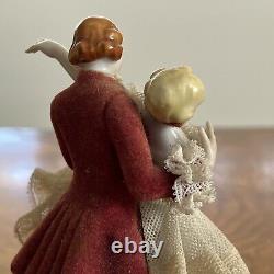 Antique Dresden Style Porcelain Figurines 6 Lace 100 Yr Old Man Woman Dancing