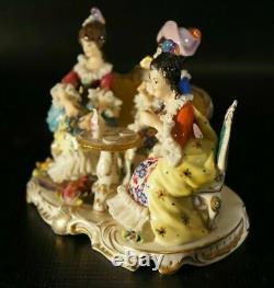 Antique Dresden VOLKSTEDT Porcelain Figurine Three Lady Having Tea Time