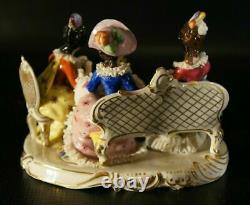 Antique Dresden VOLKSTEDT Porcelain Figurine Three Lady Having Tea Time