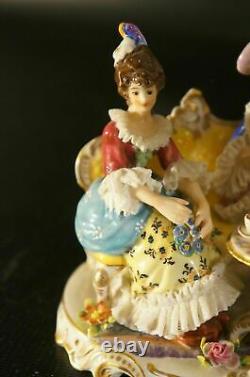 Antique Dresden VOLKSTEDT Porcelain Figurine Three Lady Having Tea Time