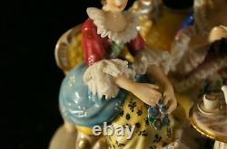 Antique Dresden VOLKSTEDT Porcelain Figurine Three Lady Having Tea Time