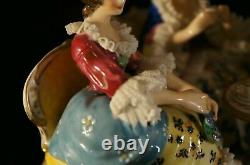 Antique Dresden VOLKSTEDT Porcelain Figurine Three Lady Having Tea Time