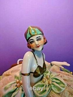 Antique Dressel Kister Porcelain Girl Half Doll Figurine & Stetson Pin Cushion