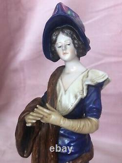 Antique Ernst Bohne Sohne German Edwardian Victorian Lady & Dog Figurine Figure