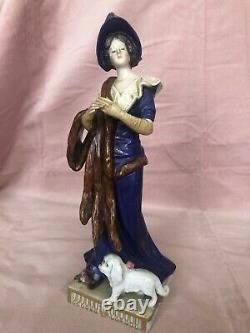 Antique Ernst Bohne Sohne German Edwardian Victorian Lady & Dog Figurine Figure