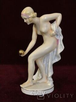 Antique Figurine Girl Golden Ball Grafenthal Germany Porcelain Statuette Rare 20