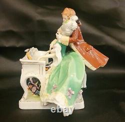 Antique Fine Scheibe Alsbach German Porcelain Figurine Grouping Piano Teacher