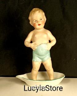 Antique Gebruder Heubach BISQUE Boy Baby Piano Boy in Tub Miniature Figurine