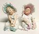 Antique Gebruder Heubach Bisque Pair Bonnet Girl Baby Piano Miniatures Figurines