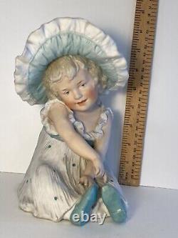 Antique Gebruder Heubach Bisque LARGE Bonnet Girl Baby Piano Figure HTF Rare 9