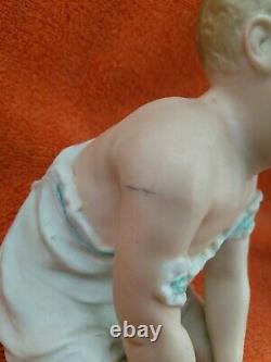 Antique Gebruder Heubach Piano Baby Sitting Up in Night Shirt Bisque Porcelain