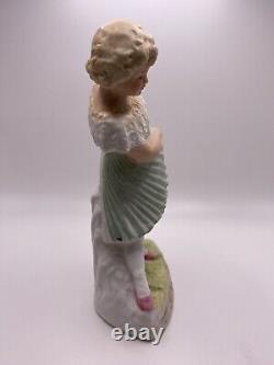 Antique Genruder Heubach Bisque Dancing Girl Green Piano Skirt Figurine 1890s