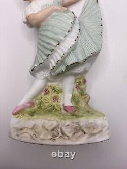 Antique Genruder Heubach Bisque Dancing Girl Green Piano Skirt Figurine 1890s