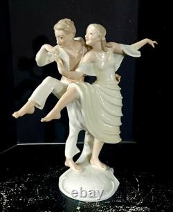 Antique German Art-Deco Hutschenreuther Porcelain Dancers, 11 high