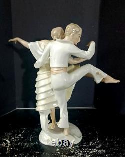 Antique German Art-Deco Hutschenreuther Porcelain Dancers, 11 high