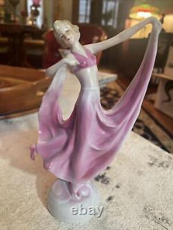 Antique German Art Deco Lady Dancing Porcelain Figurine 6.5 Pink #8455 Germany
